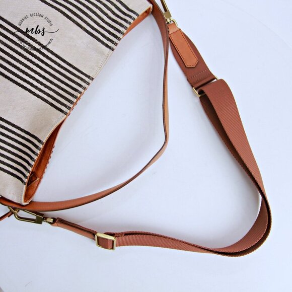 Fossil Stripe Textile Leather Trim Shoulder Handbag - Picture 8 of 14